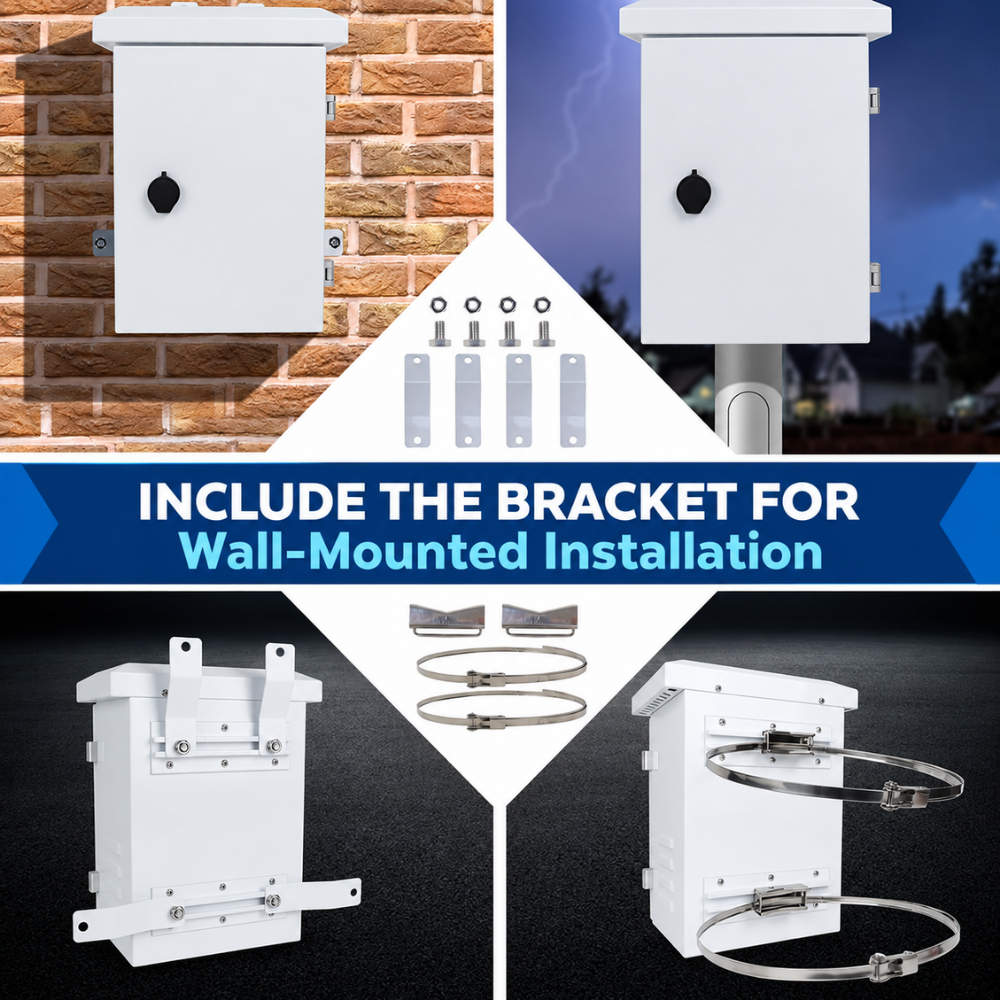 Outdoor Weatherproof Metal Cabinet 300×400×200mm (with Cooling Fan & Wall-Mount Bracket)