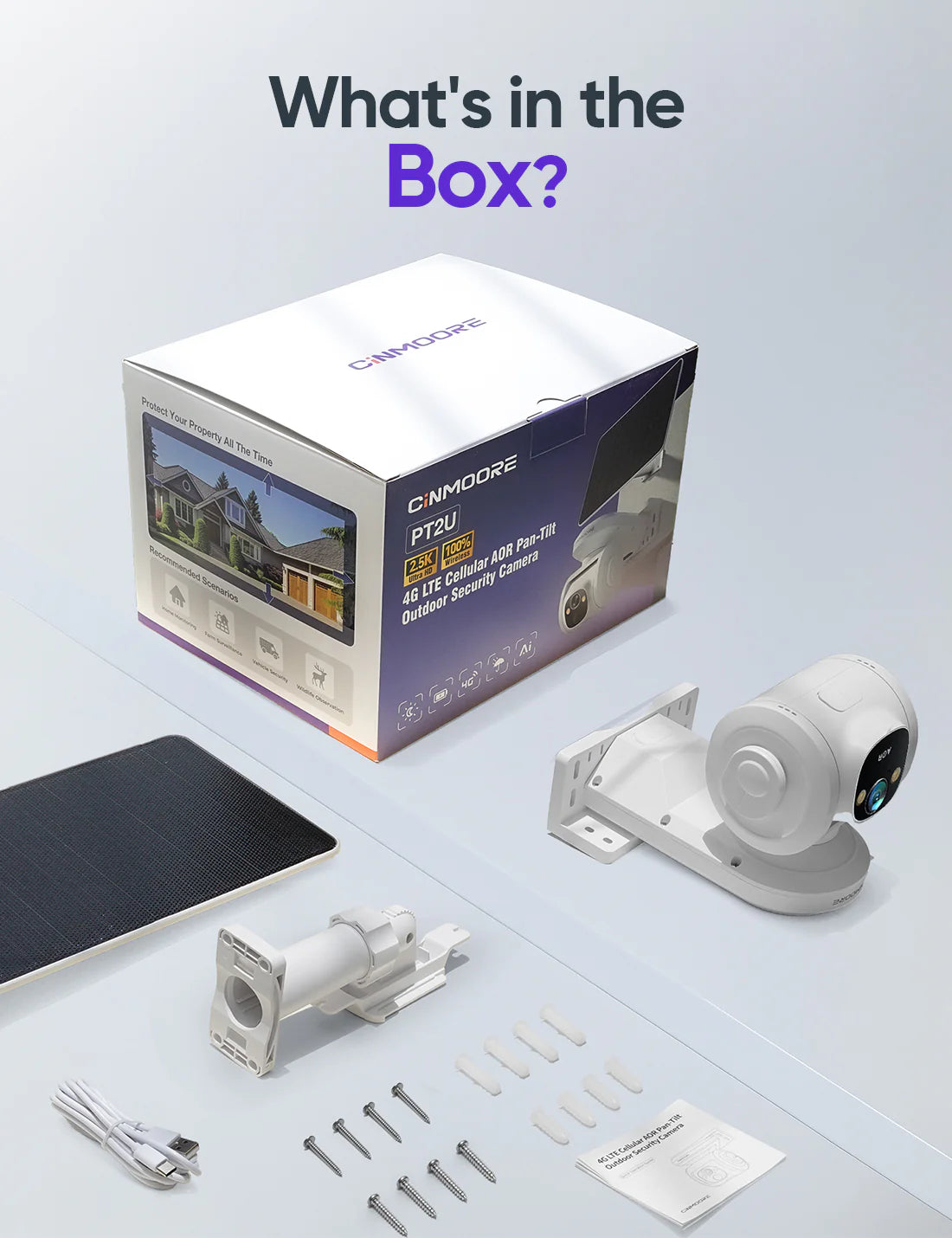 SOLAR 4G  PT2UPLUS Solar 4G LTE Security Camera with 3-in-1 SIM & 64GB MicroSD Card Included
