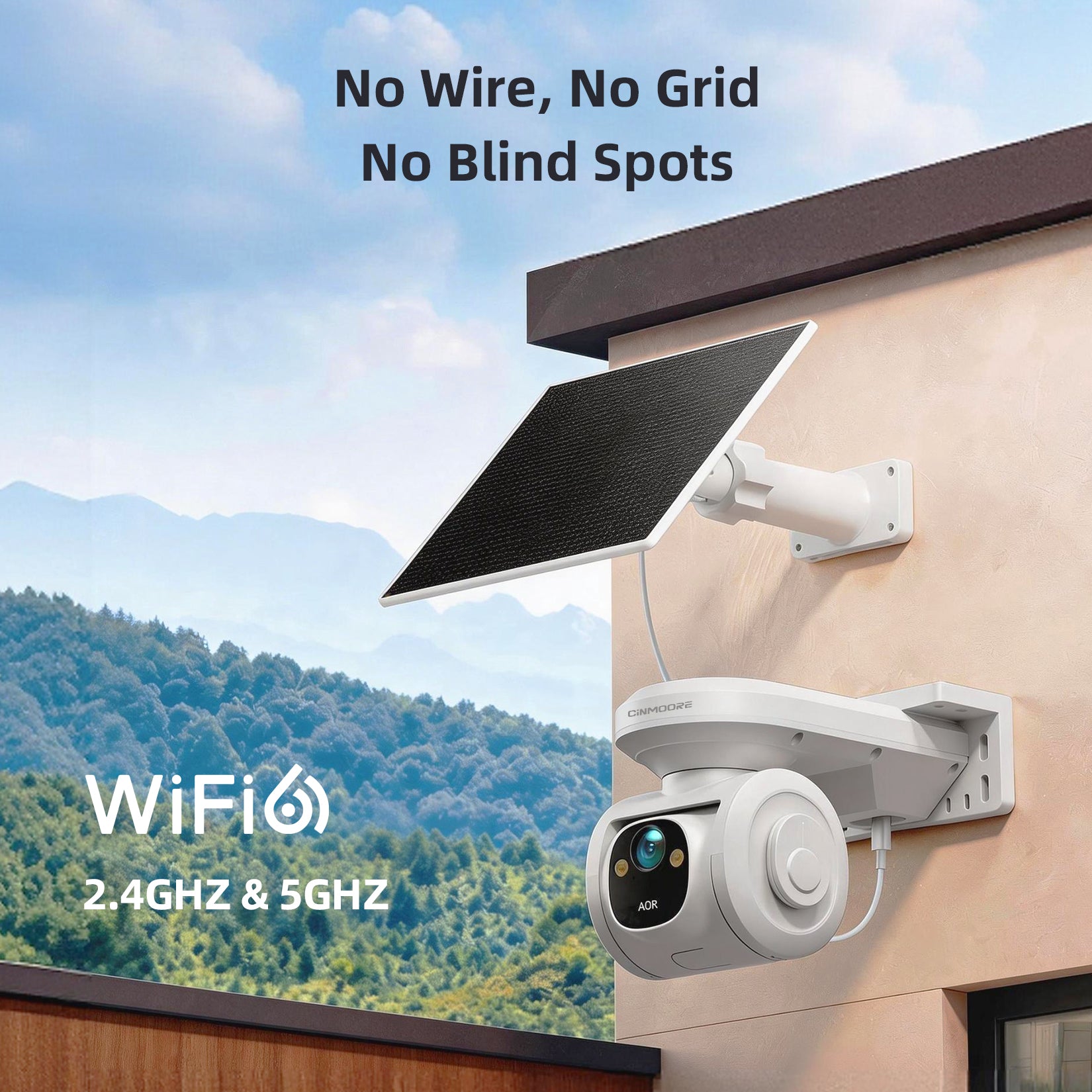 WIFI SOLAR PT2WU 4MP 2.5K WiFi 6 Solar Pan-Tilt Security Camera CINMOORE