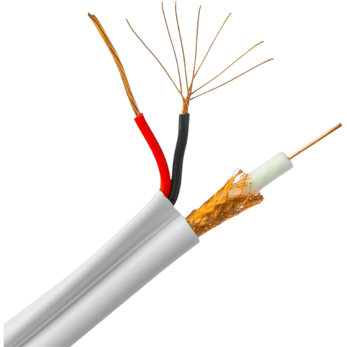 Siamese Coaxial Cable RG59U 95% Braid with 18/2 Power Pair (500FT Wooden Spool, 20 AWG CCA Video, 18 AWG CCA Power, Commercial White PVC)