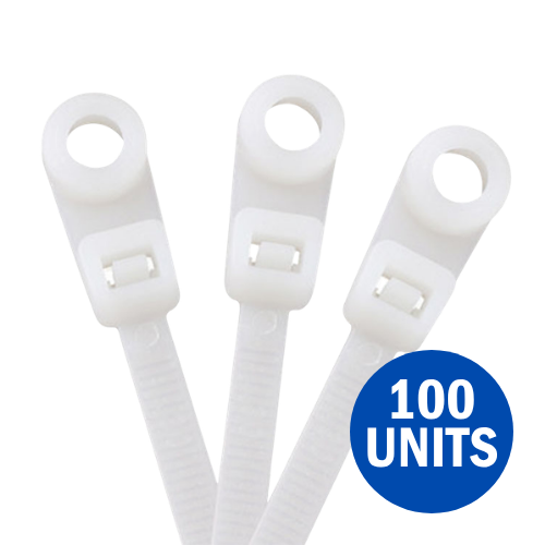 Screw Mount Nylon Cable Ties (4.0 X 200 mm, 100 Pack, White)