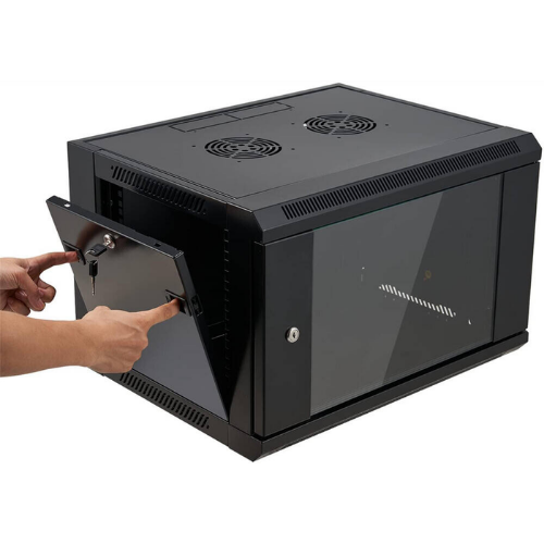 Nitrotel 6U Single-Section Wall-Mount Cabinet 530×450mm (Removable Side Panels, Glass Door, Black)