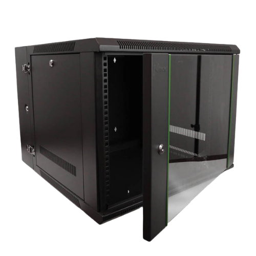 Nitrotel 6U Double Section Wall Mount Equipment Cabinet 600×600mm (Hinged Rear Section, Removable Side Panels, Tempered Glass Door)