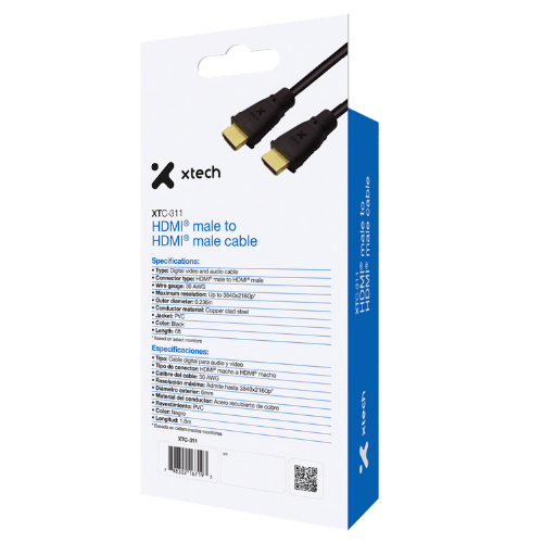Xtech High-Speed HDMI Digital Audio/Video Cable 6ft / 1.8m (Male to Male, 4K UHD, Gold-Plated)