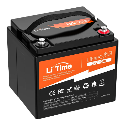 12V 50Ah Deep Cycle LiFePO4 Lithium Iron Phosphate Battery (Integrated BMS, 4000+ Cycles, M8 Terminals, IP65)