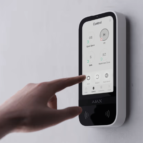 Ajax KeyPad TouchScreen (Jeweller) – Wireless Touchscreen Keypad with RFID, Bluetooth & Multi-Group Management (White, 9NA)