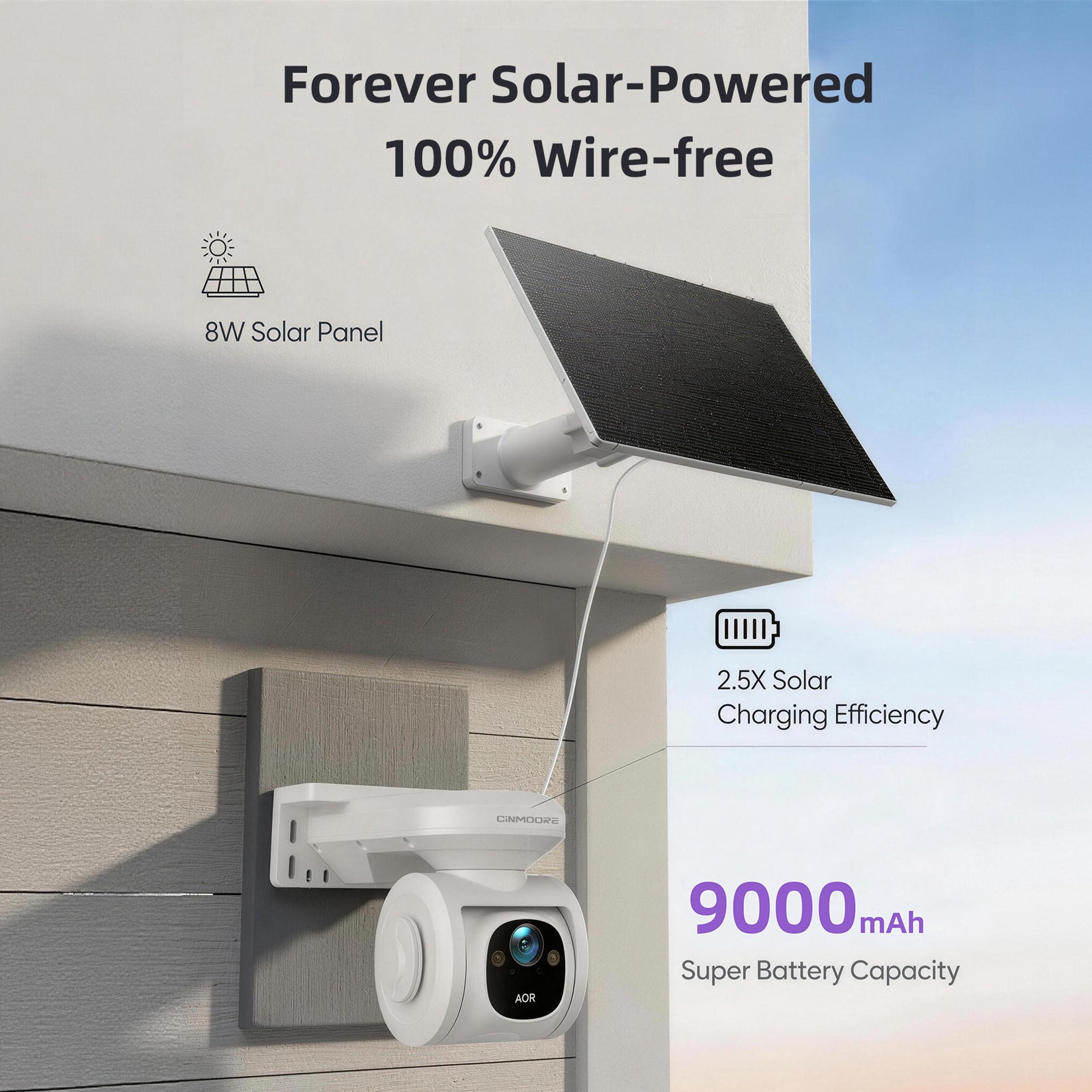 WIFI SOLAR PT2WU 4MP 2.5K WiFi 6 Solar Pan-Tilt Security Camera CINMOORE