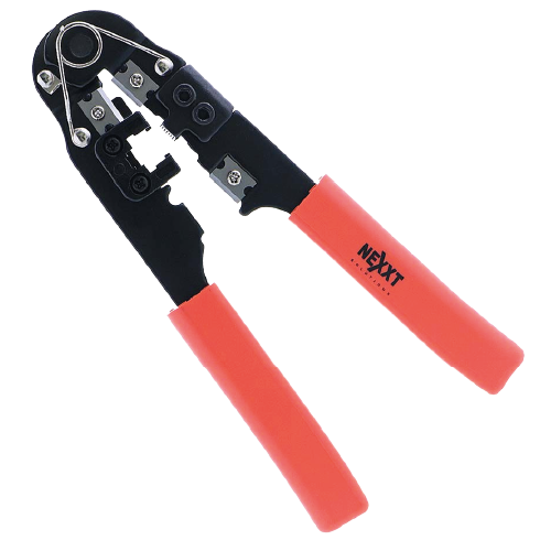 Heavy-Duty Modular RJ45/RJ11/RJ12 Ratcheting Crimping Tool with Integrated Wire Stripper & Cutter (8P8C, 6P6C, 6P4C, 4P4C, High-Carbon Steel Frame, Ergonomic Non-Slip Handles)