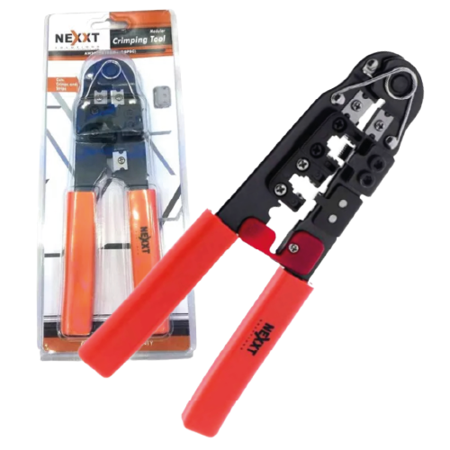 Heavy-Duty Modular RJ45/RJ11/RJ12 Ratcheting Crimping Tool with Integrated Wire Stripper & Cutter (8P8C, 6P6C, 6P4C, 4P4C, High-Carbon Steel Frame, Ergonomic Non-Slip Handles)