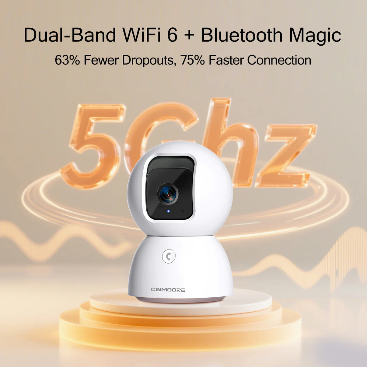 Cinmoore C2U 5GHz Security Camera Indoor - 3K Pet & Baby Monitor with Auto-Tracking, Privacy Shield & Two-Way Audio