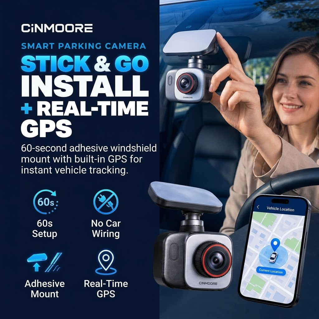 CINMOORE DC1U – 4G Sentry Parking Dash Cam (360° Motorized Pan, Triple AI Detection, 2800 mAh Wide-Temp Battery, On-Board GPS & Two-Way Audio)