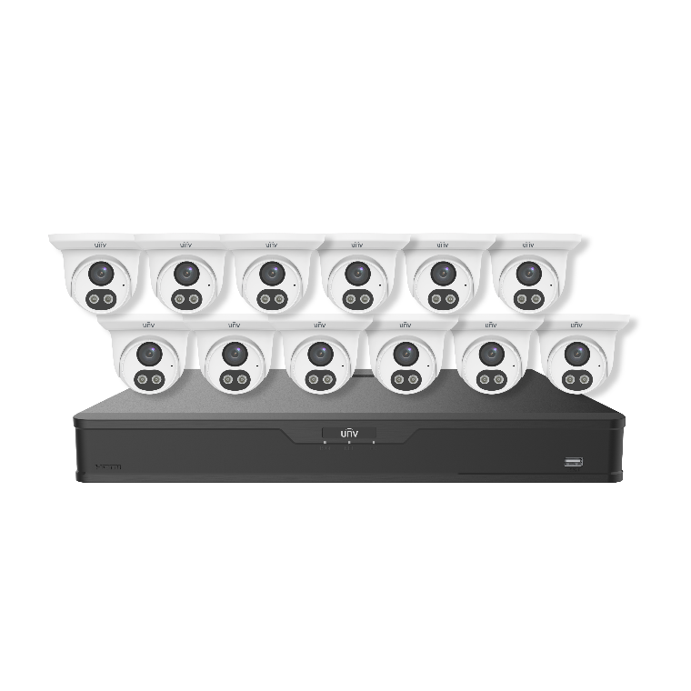 IP KIT 24/7 Color Turret IP Security Camera, NVR302-16B-P16-IQx 1 with 4TB x 1 with IPC3614LB-AF28K-DL x 12, NDAA