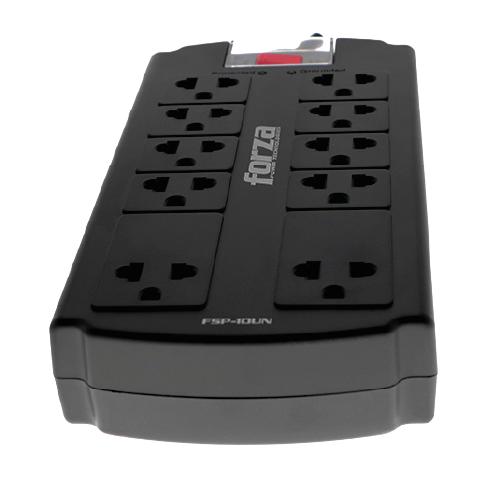 10-Outlet Universal Surge Protector Power Strip 120V/240V AC (1080 Joules, 1800W / 15A, Boosted Dual-Row Layout, Overload Circuit Breaker, Fire-Retardant ABS, Black)