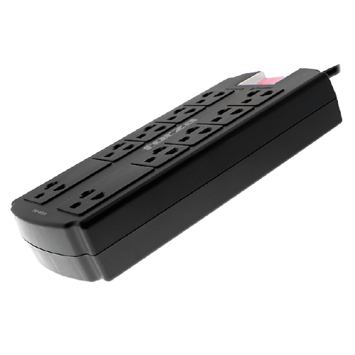 10-Outlet Universal Surge Protector Power Strip 120V/240V AC (1080 Joules, 1800W / 15A, Boosted Dual-Row Layout, Overload Circuit Breaker, Fire-Retardant ABS, Black)