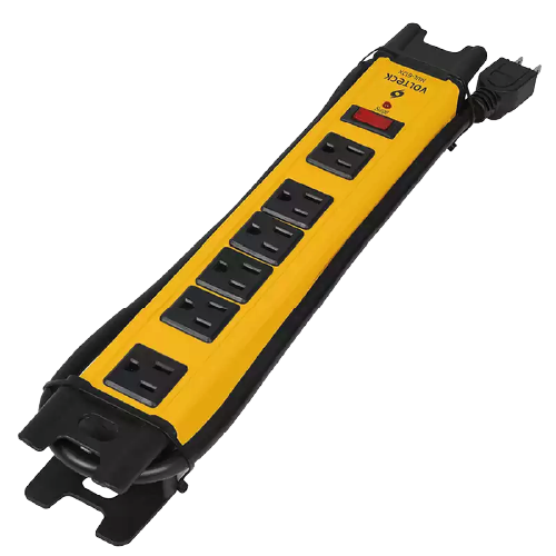 6-Outlet Heavy-Duty Workshop Surge Protector Power Strip (1875W / 15A 125V AC, Built-in Resettable Circuit Breaker, High-Visibility Impact-Resistant ABS Housing, 3ft / 91cm Cord, Yellow)