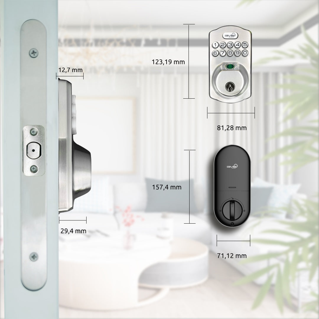 DOOR LOCK FINGERPRINT ELECTRONIC DEADBOLT ALUMINIUM, Mechanical key SILVER