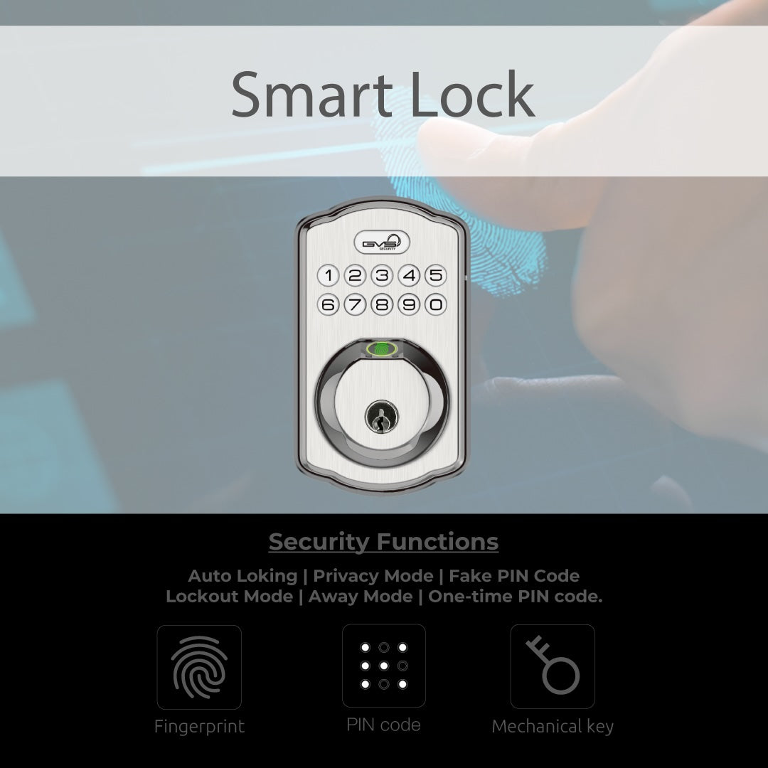 DOOR LOCK FINGERPRINT ELECTRONIC DEADBOLT ALUMINIUM, Mechanical key SILVER