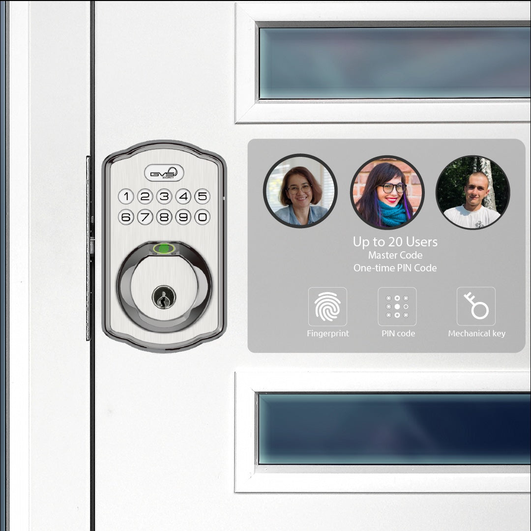 DOOR LOCK FINGERPRINT ELECTRONIC DEADBOLT ALUMINIUM, Mechanical key SILVER