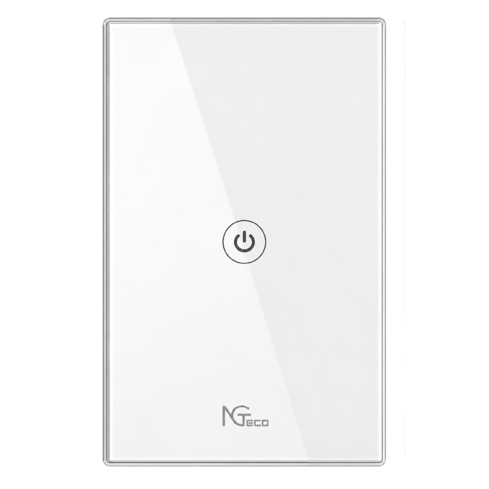 NG-S101 Smart Touch Light Switch 1-Gang Wi-Fi 2.4GHz (100–240V AC, 10A Resistive / 600W, Neutral + Live Wire Required, Capacitive Touch Panel with LED Indicator, App & Voice Control, Fire-Retardant PC, White)