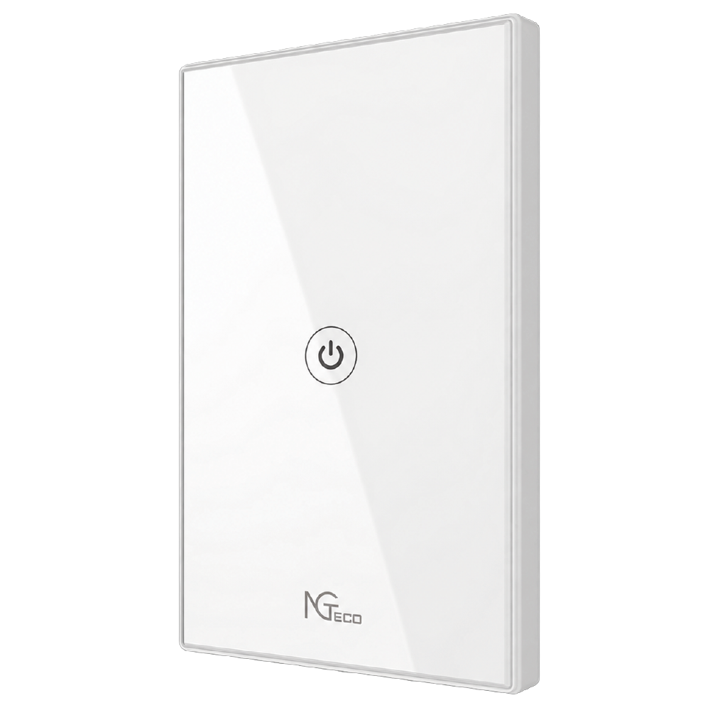 NG-S101 Smart Touch Light Switch 1-Gang Wi-Fi 2.4GHz (100–240V AC, 10A Resistive / 600W, Neutral + Live Wire Required, Capacitive Touch Panel with LED Indicator, App & Voice Control, Fire-Retardant PC, White)