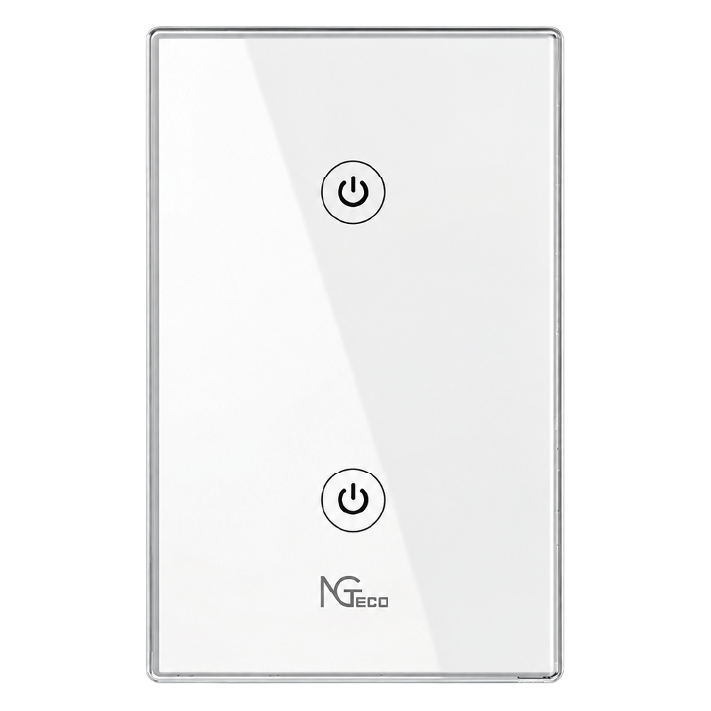 NG-S102 – Smart Touch Light Switch 2-Gang Wi-Fi 2.4GHz (100–240V AC, 10A Total / 600W per Gang, Neutral + Live Wire Required, Dual Capacitive Touch Panel with LED Indicators, App & Voice Control, Fire-Retardant PC, White)