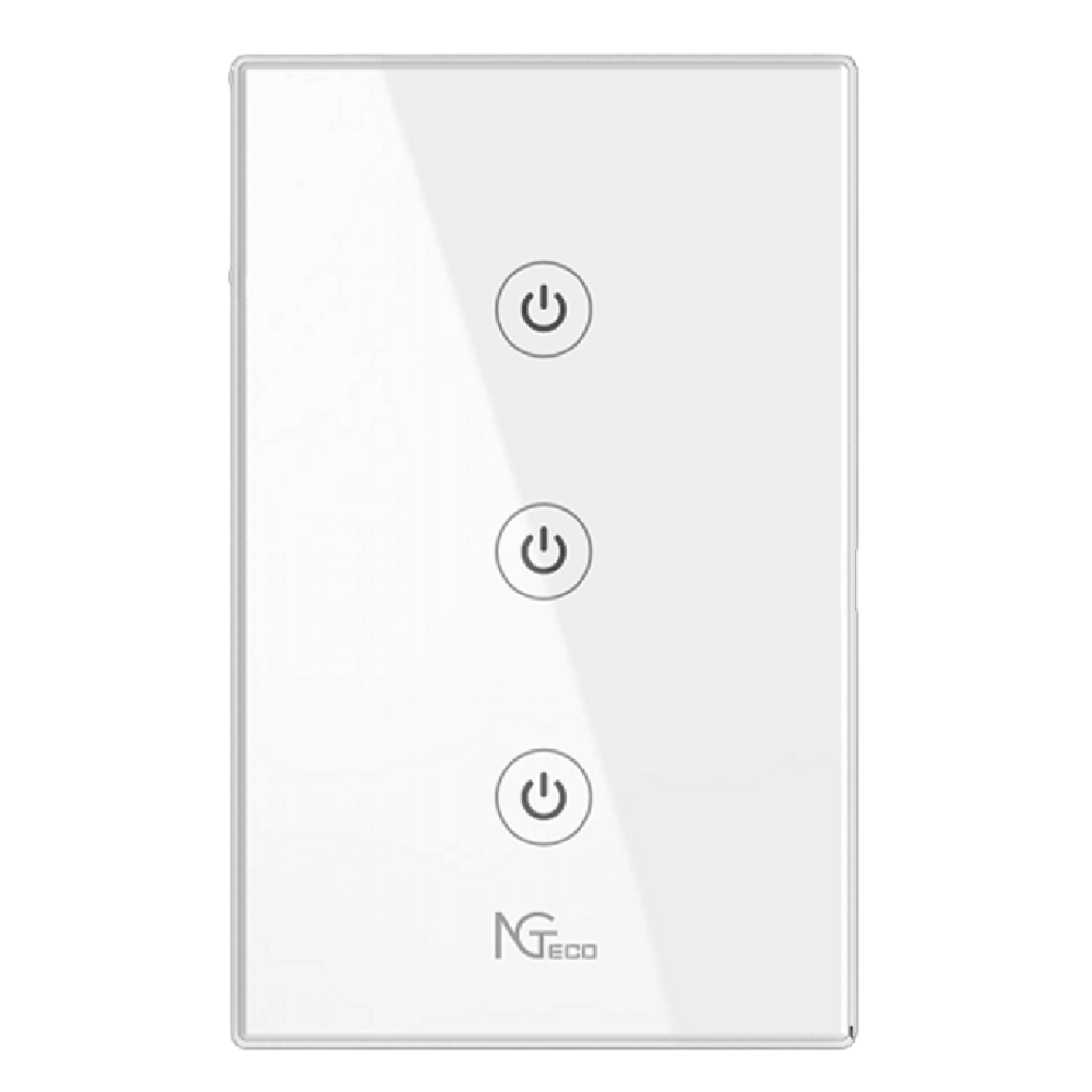 NG-S103 – Smart Touch Light Switch 3-Gang Wi-Fi 2.4GHz (100–240V AC, 10A Total / 600W per Gang, Neutral + Live Wire Required, Triple Capacitive Touch Panel with LED Indicators, App & Voice Control, Fire-Retardant PC, White)