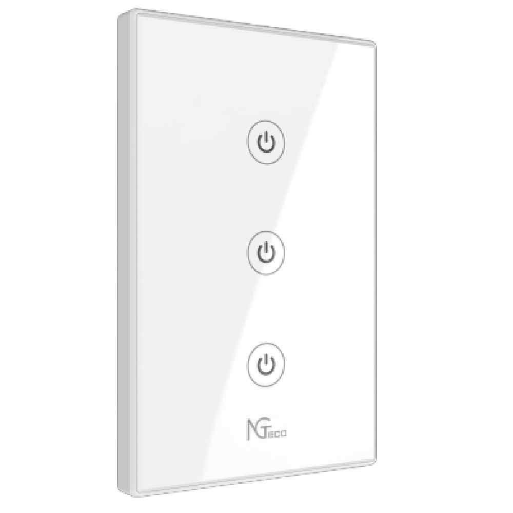 NG-S103 – Smart Touch Light Switch 3-Gang Wi-Fi 2.4GHz (100–240V AC, 10A Total / 600W per Gang, Neutral + Live Wire Required, Triple Capacitive Touch Panel with LED Indicators, App & Voice Control, Fire-Retardant PC, White)