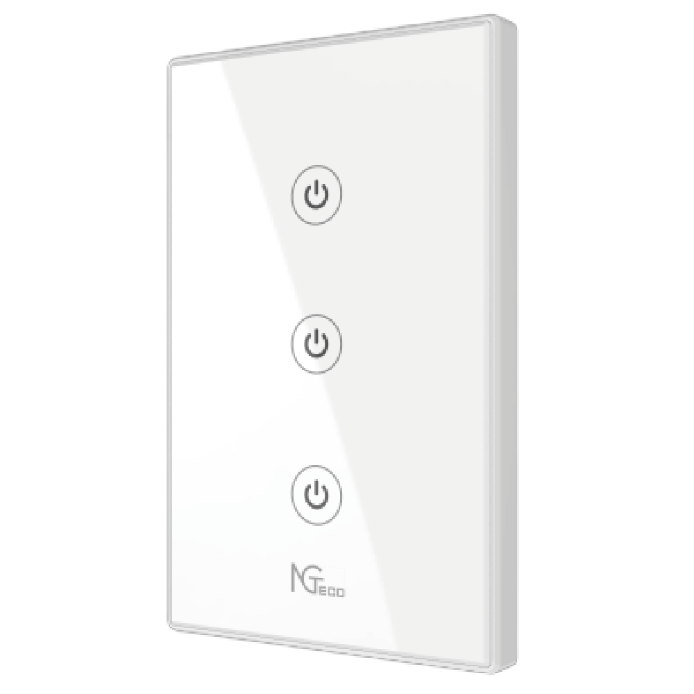 NG-S103 – Smart Touch Light Switch 3-Gang Wi-Fi 2.4GHz (100–240V AC, 10A Total / 600W per Gang, Neutral + Live Wire Required, Triple Capacitive Touch Panel with LED Indicators, App & Voice Control, Fire-Retardant PC, White)