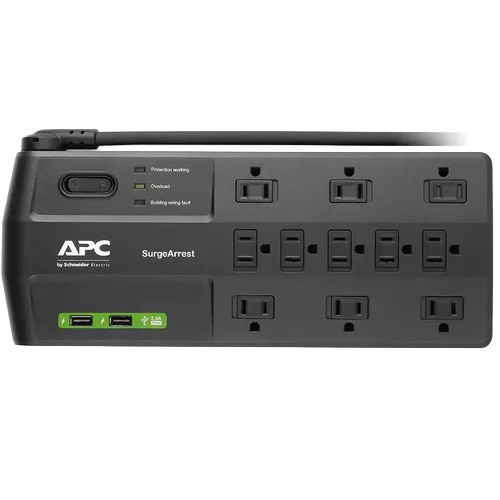 APC Performance SurgeArrest 11-Outlet Surge Protector with 2 USB Ports (2880 Joules, 15A 120V AC, 2.4A Smart USB Charging, 6 Transformer-Spaced Outlets, 8ft Cord, UL 1449 Listed)