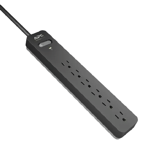 PE63 – APC Essential SurgeArrest 6-Outlet Power Surge Protector (540 Joules, 15A 120V AC, 3ft / ~0.9m Cord, Protection Working LED, Wall Mountable, Black)