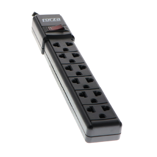 PS-001B – 6-Outlet Universal Power Strip 120V–220V AC (10A / 1200W–2200W, Overload Protection Circuit Breaker, Fire-Retardant Casing, Wall Mountable, Black)