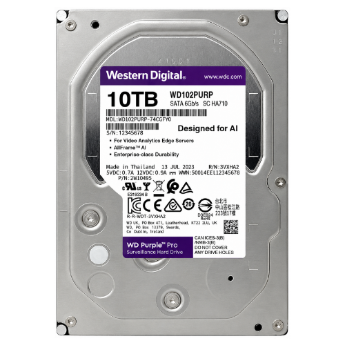 WD Purple Pro 10TB Enterprise Surveillance Hard Drive (7200 RPM, 512MB Cache, AI Analytics)