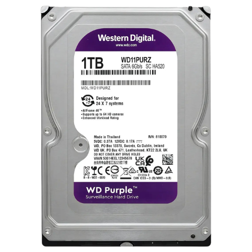 WD Purple 1TB Surveillance Hard Drive (5400 RPM, 64MB Cache, Up to 64 HD Cameras)