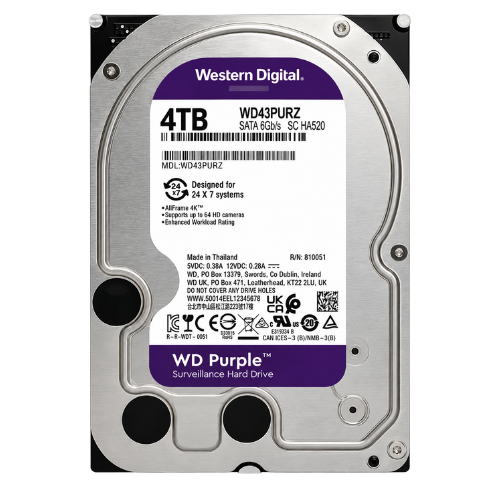 Western Digital Purple 4TB Surveillance Hard Drive (5400 RPM, 256MB Cache, Up to 64 HD Cameras)
