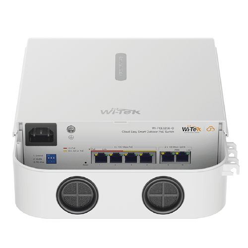 Wi-Tek WI-PCES206-O 4-Port Fast Ethernet Outdoor Solar/Battery PoE Switch with Dual Uplinks (62.7W Power Budget / IP65)