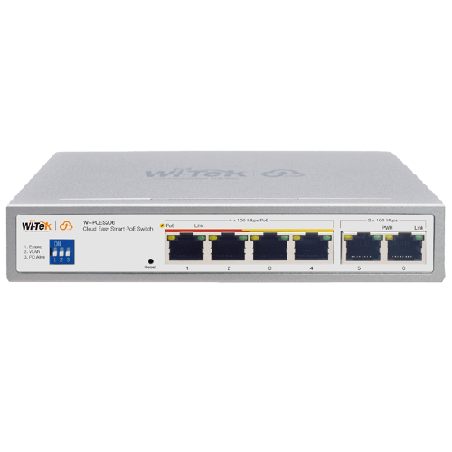 Wi-Tek WI-PCES206 4-Port Fast Ethernet Solar/Battery PoE Switch with Dual Uplinks (62.7W Power Budget)