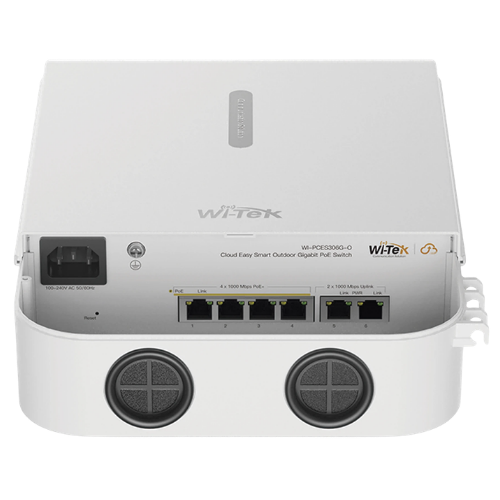 Wi-Tek WI-PCES306G-O Outdoor 4-Port All-Gigabit Solar/Battery PoE Switch with Dual Gigabit Uplinks (65W Budget / IP65)