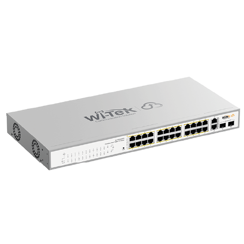 Wi-Tek WI-PCES328GFH 26-Port All-Gigabit Solar/DC Cloud Easy Smart PoE Switch with 2 SFP Slots (245W Budget)
