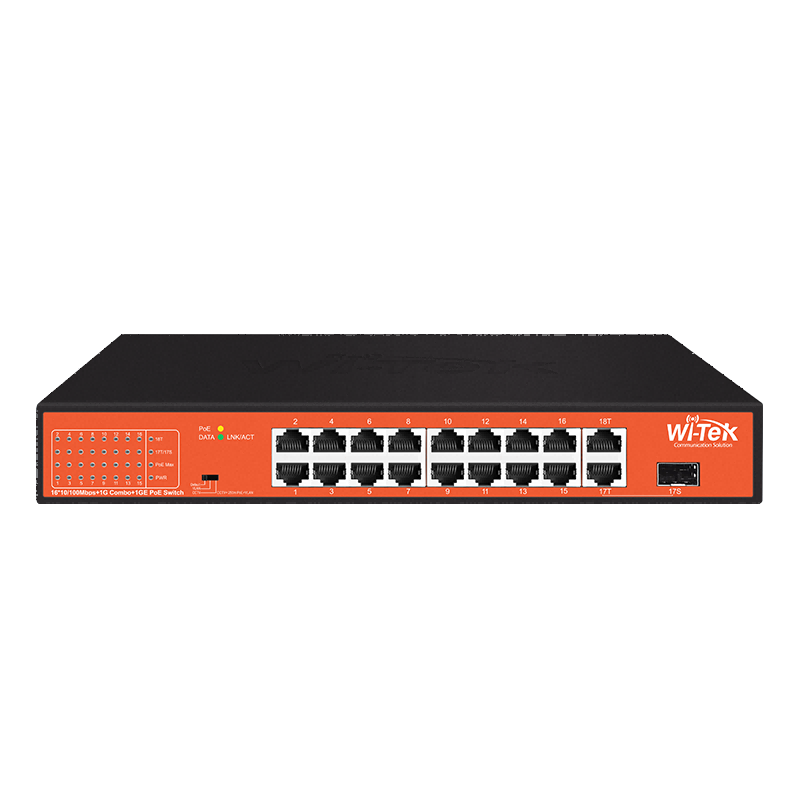 16FE+1GE+1Combo SFP Ports 250M Long Range PoE Switch with 16Port PoE V4