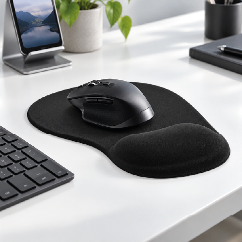 XTA-526 – Ergonomic Mouse Pad with Memory Gel Wrist Pillow Rest (Non-Skid Polyurethane Base, Smooth Lycra Fabric Surface, Pain Relief Ergonomics, Black)