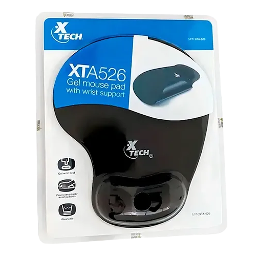 XTA-526 – Ergonomic Mouse Pad with Memory Gel Wrist Pillow Rest (Non-Skid Polyurethane Base, Smooth Lycra Fabric Surface, Pain Relief Ergonomics, Black)