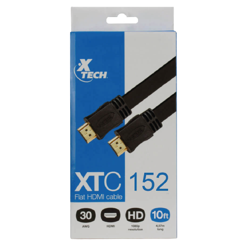 XTC-152 – High-Speed HDMI Cable 3.0m (10ft) Male-to-Male (4K Ultra HD, 1080p Full HD, Audio Return Channel ARC, Gold-Plated Connectors, Round PVC Jacket)
