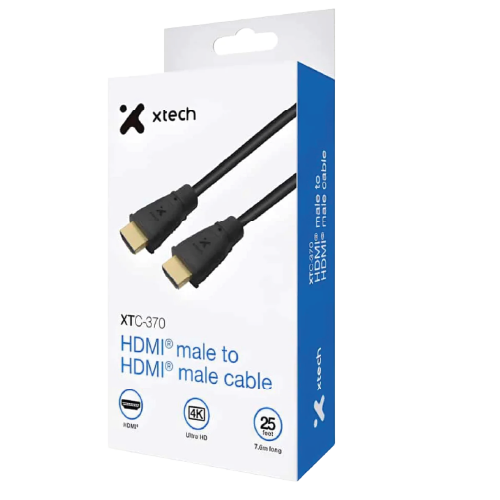 XTC-370 – High-Speed HDMI Cable 7.5m (25ft) Male-to-Male (4K Ultra HD, 1080p Full HD, Audio Return Channel ARC, Gold-Plated Connectors, Round PVC Jacket)