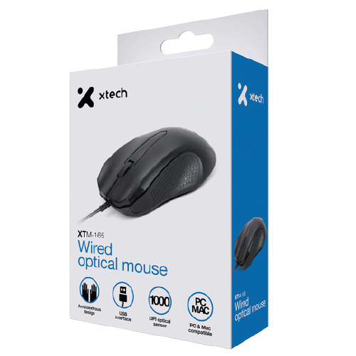 Wired 3-Button USB Optical Mouse (1000 DPI Sensor, Ergonomic Ambidextrous Design, Plug & Play, Black)