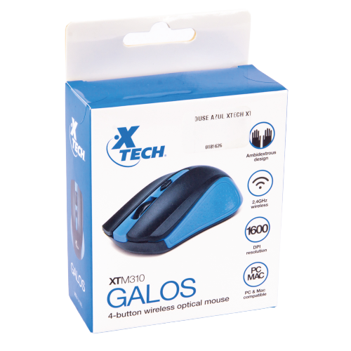 XTM-310BL – 4-Button Wireless 2.4 GHz Optical Mouse (Adjustable 1000/1200/1600 DPI, USB Nano Receiver, Ergonomic Ambidextrous Grip, Blue)