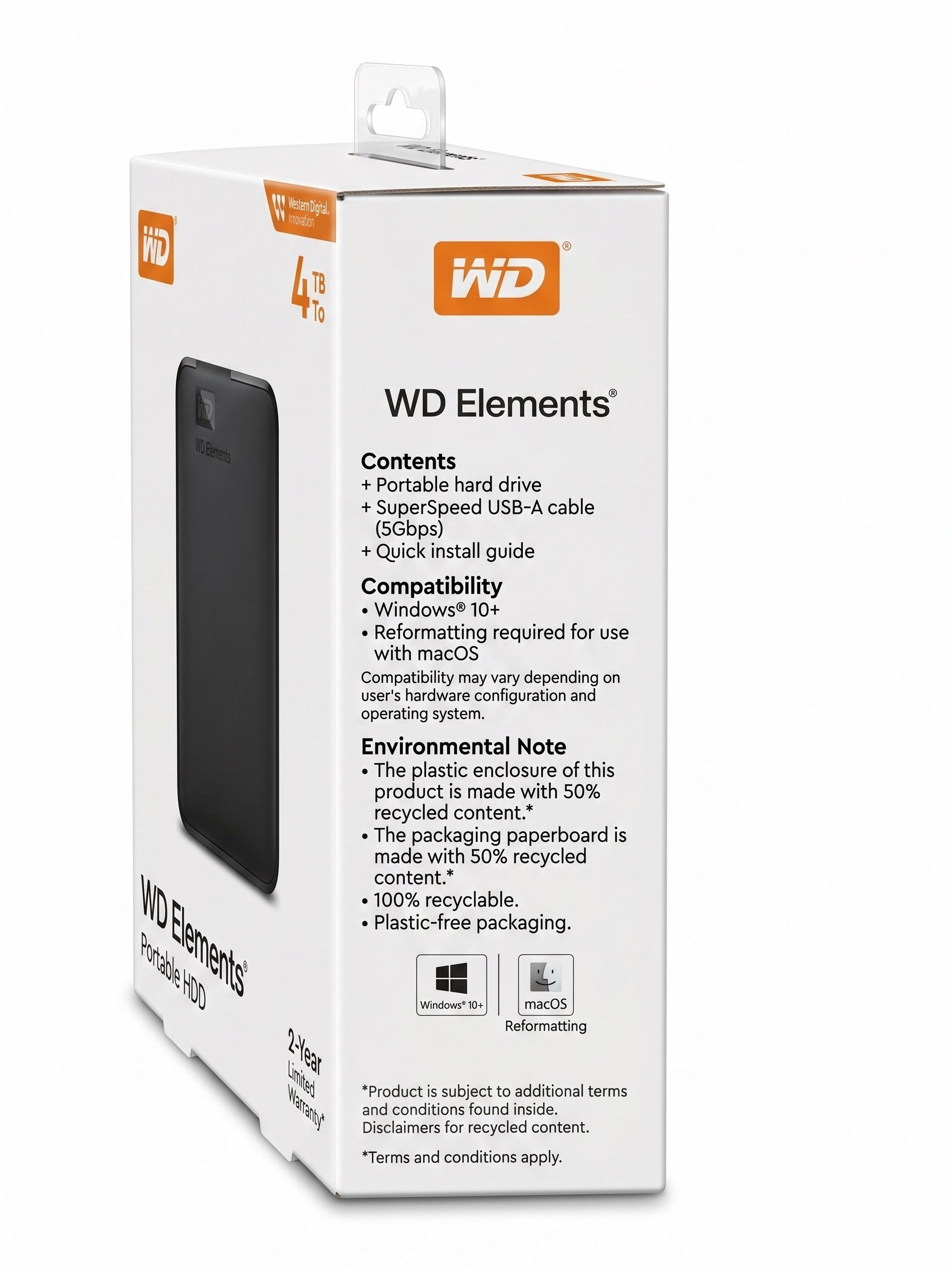 WD 4TB Elements Portable — USB 3.0 External HDD WDBU6Y0040BBK